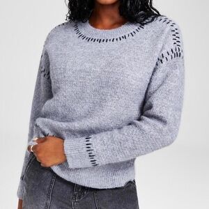 And Now This Women's Grey/Black Whipstitch Crewneck Sweater Size M NWT